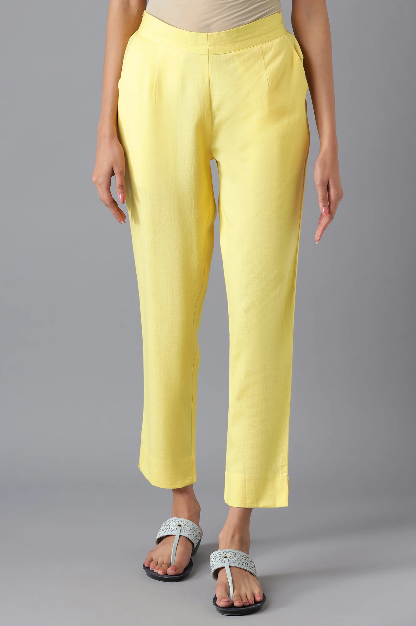 Yellow Pure Cotton Straight Kurta and Trouser Set - Image 3