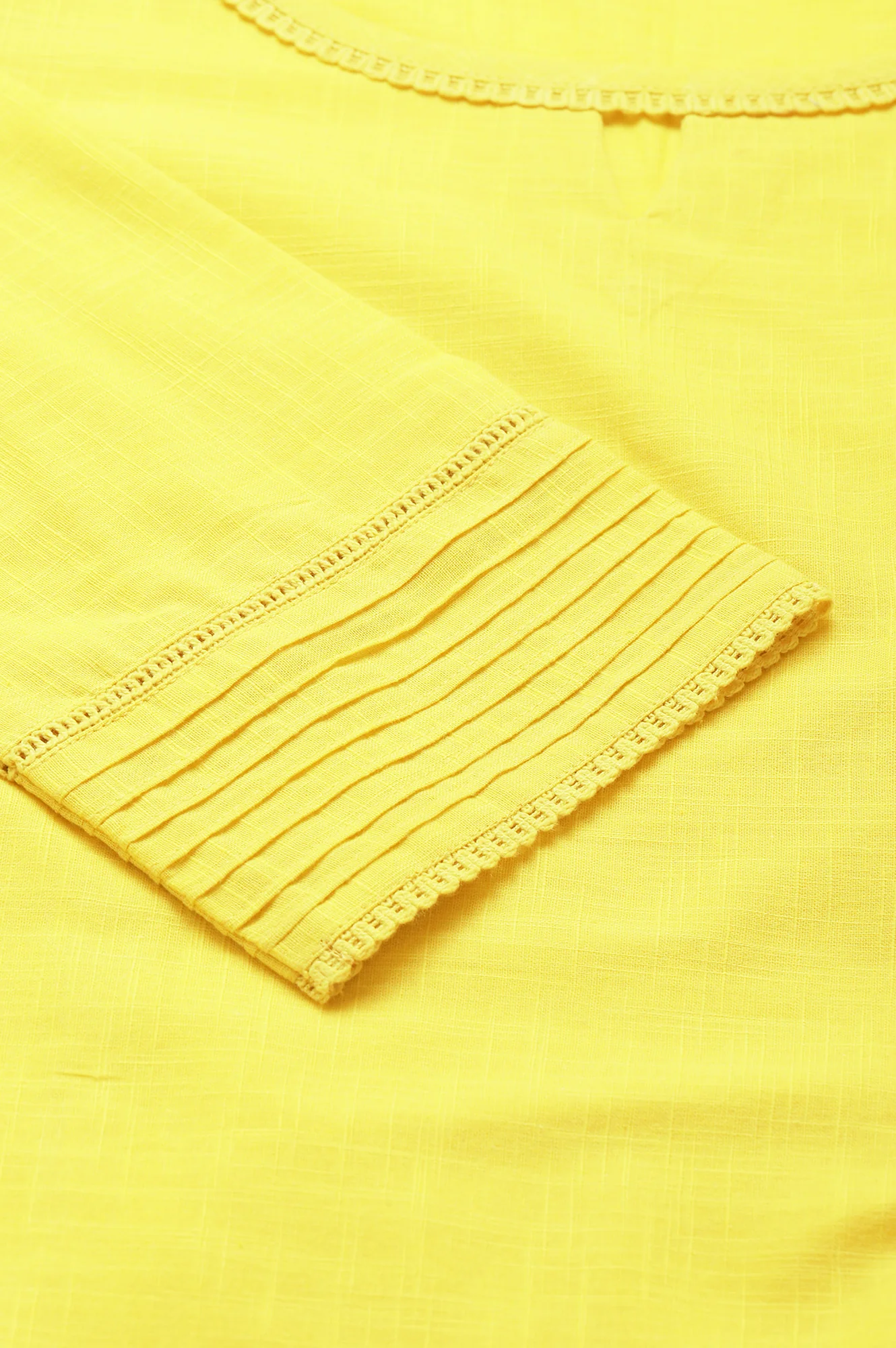 Yellow Rayon Kurta With Lace Detail - Image 8