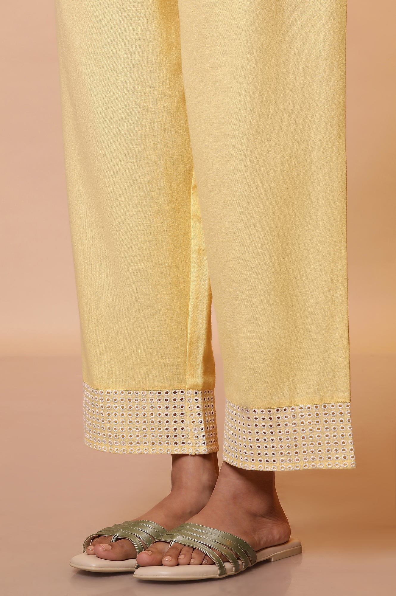 Yellow Schiffli Embroidered Kurta, Pants and Dupatta Set - Image 9