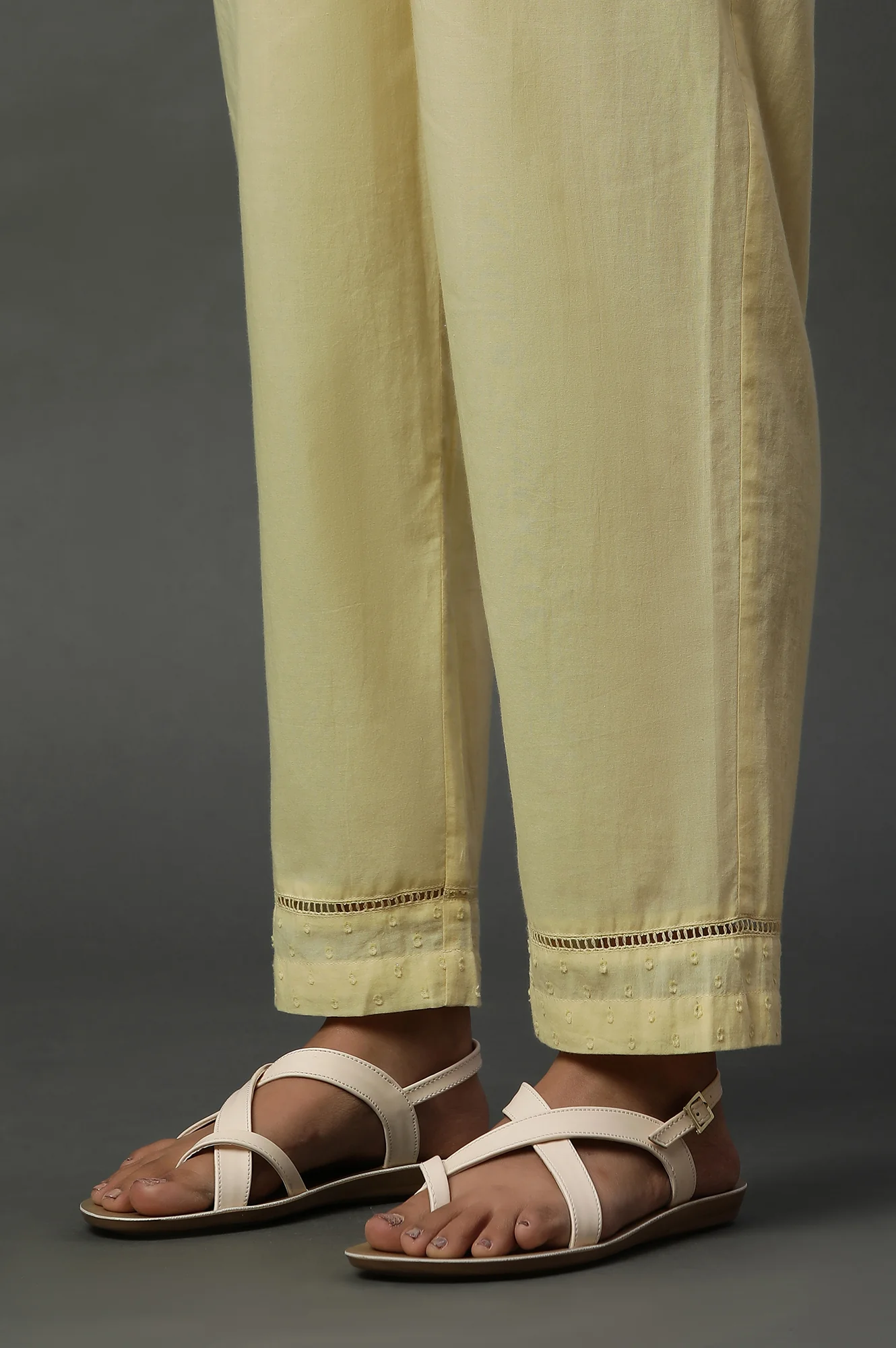 Yellow Schiffli Lace Kurta, Pants and Dupatta - Image 11