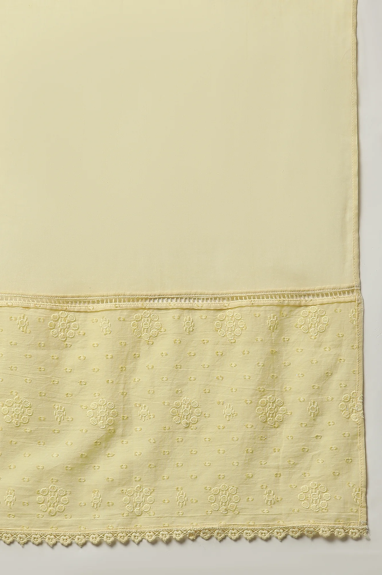 Yellow Schiffli Lace Kurta, Pants and Dupatta - Image 12