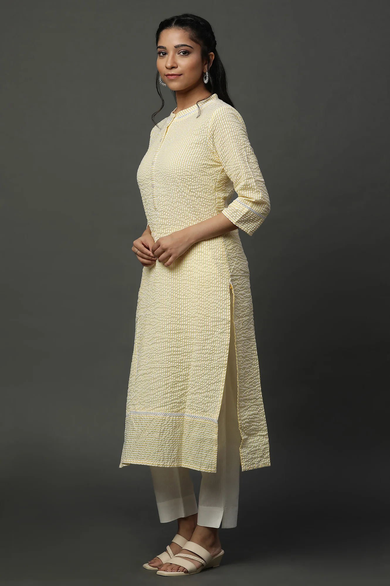 Yellow Seer Sucket Stripe Casual Kurta - Image 3