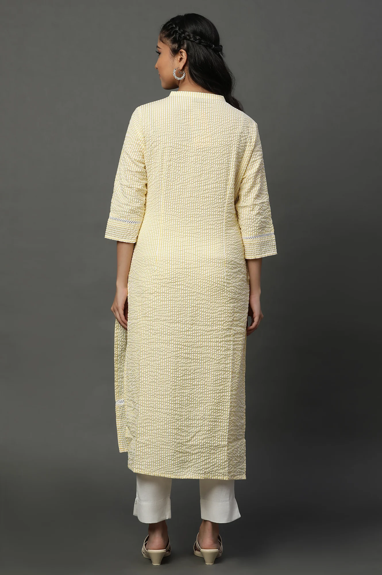 Yellow Seer Sucket Stripe Casual Kurta - Image 4