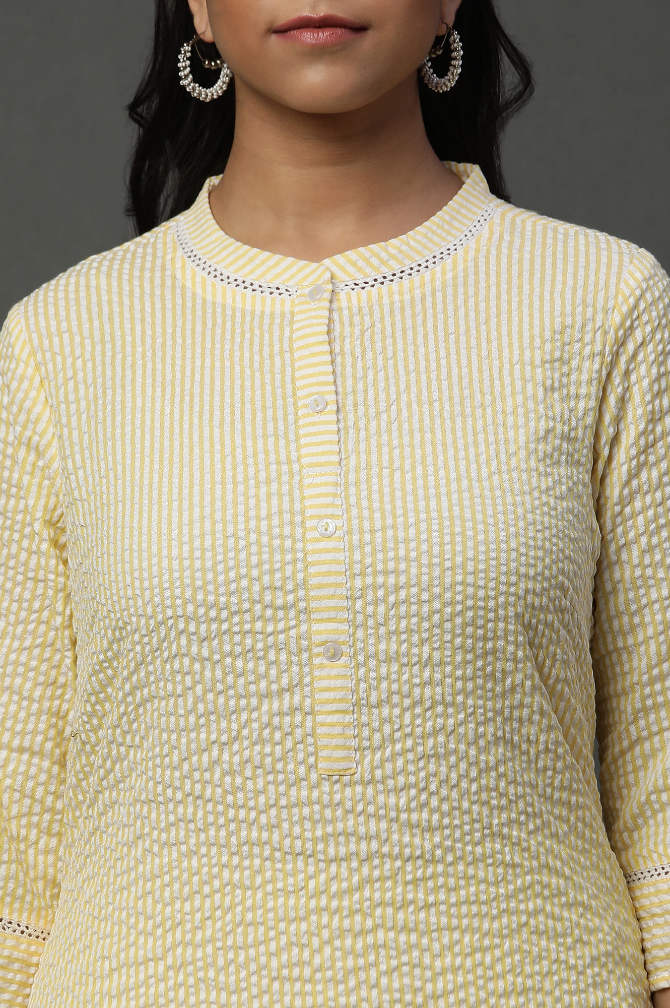 Yellow Seer Sucket Stripe Casual Kurta - Image 6