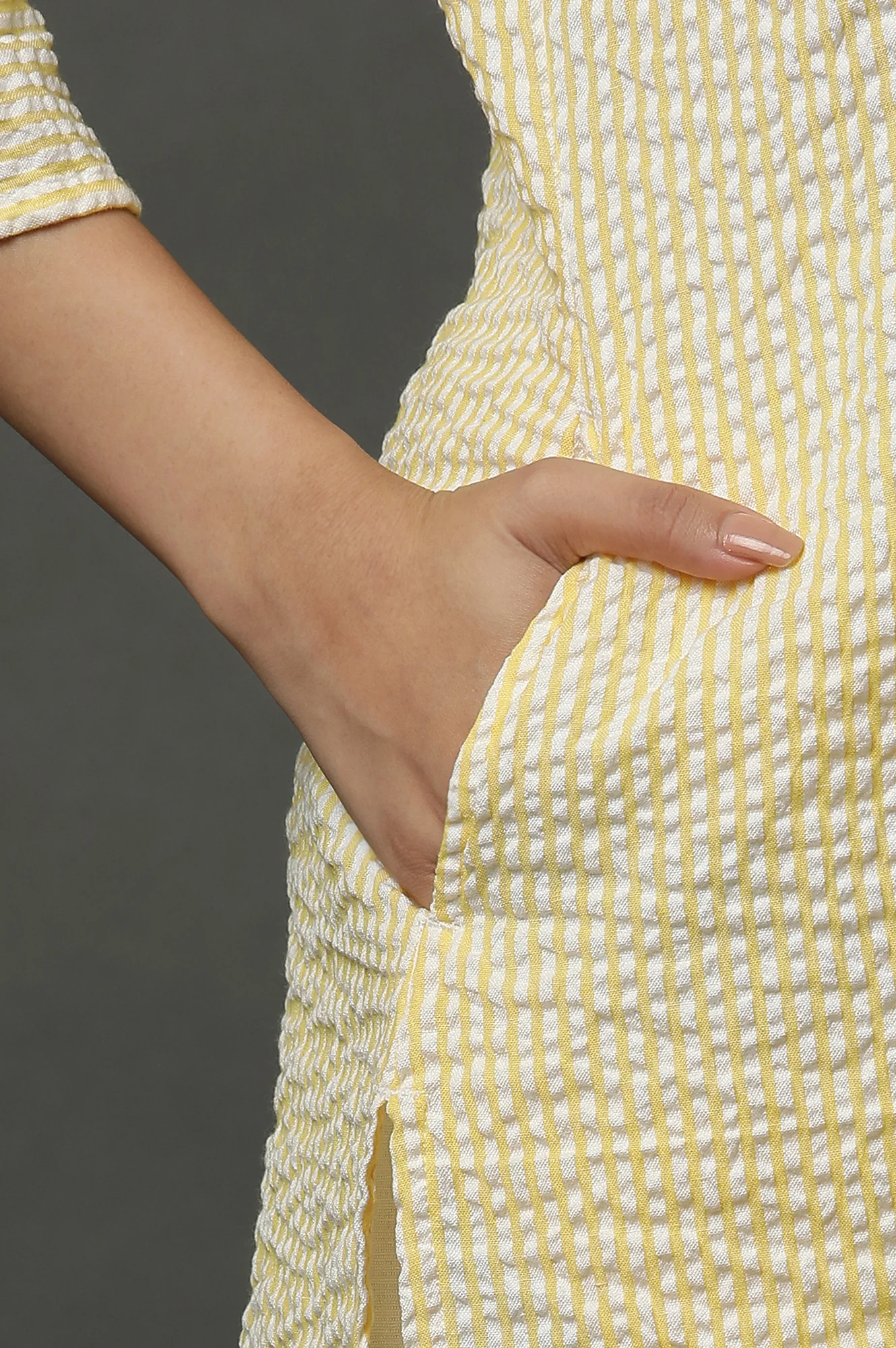 Yellow Seer Sucket Stripe Casual Kurta - Image 7