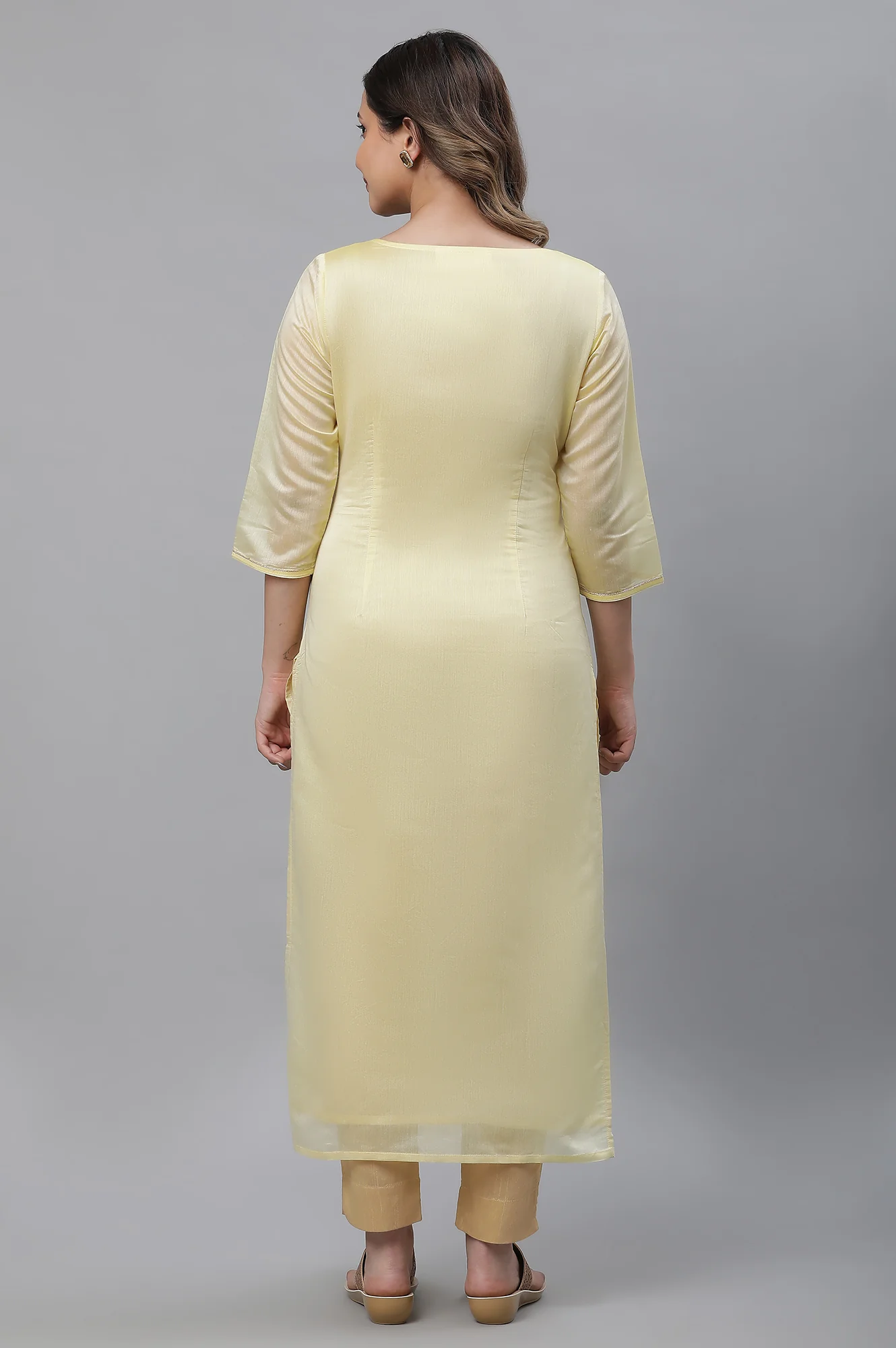 Yellow Semi Sheer Festive Chanderi Kurta - Image 3