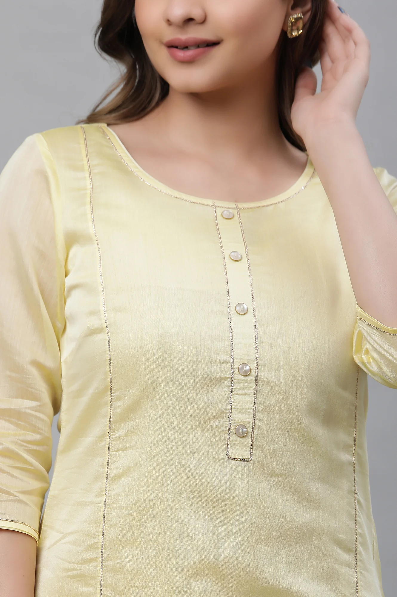 Yellow Semi Sheer Festive Chanderi Kurta - Image 6