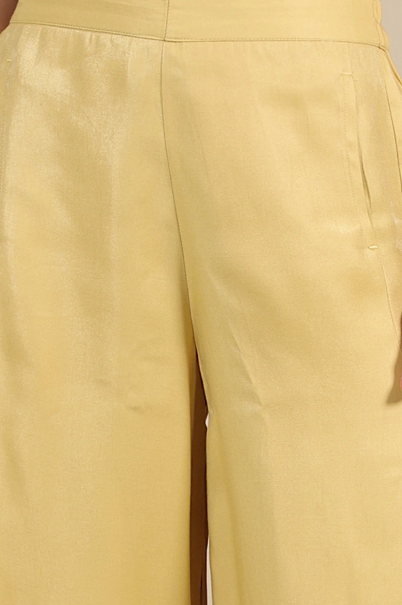 Yellow Solid Flared Rayon Palazzo With Pleats - Image 6