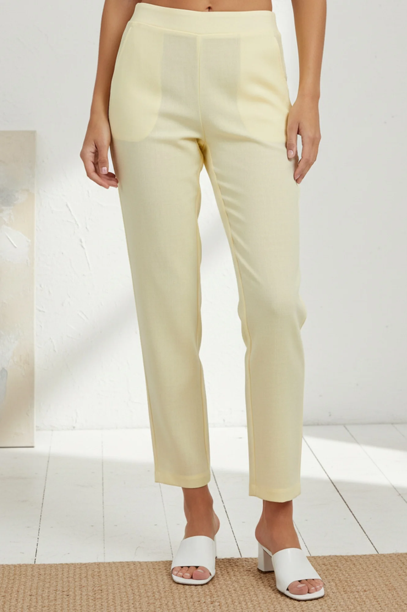 Yellow Solid Straight Ankle Length Rayon Palazzo