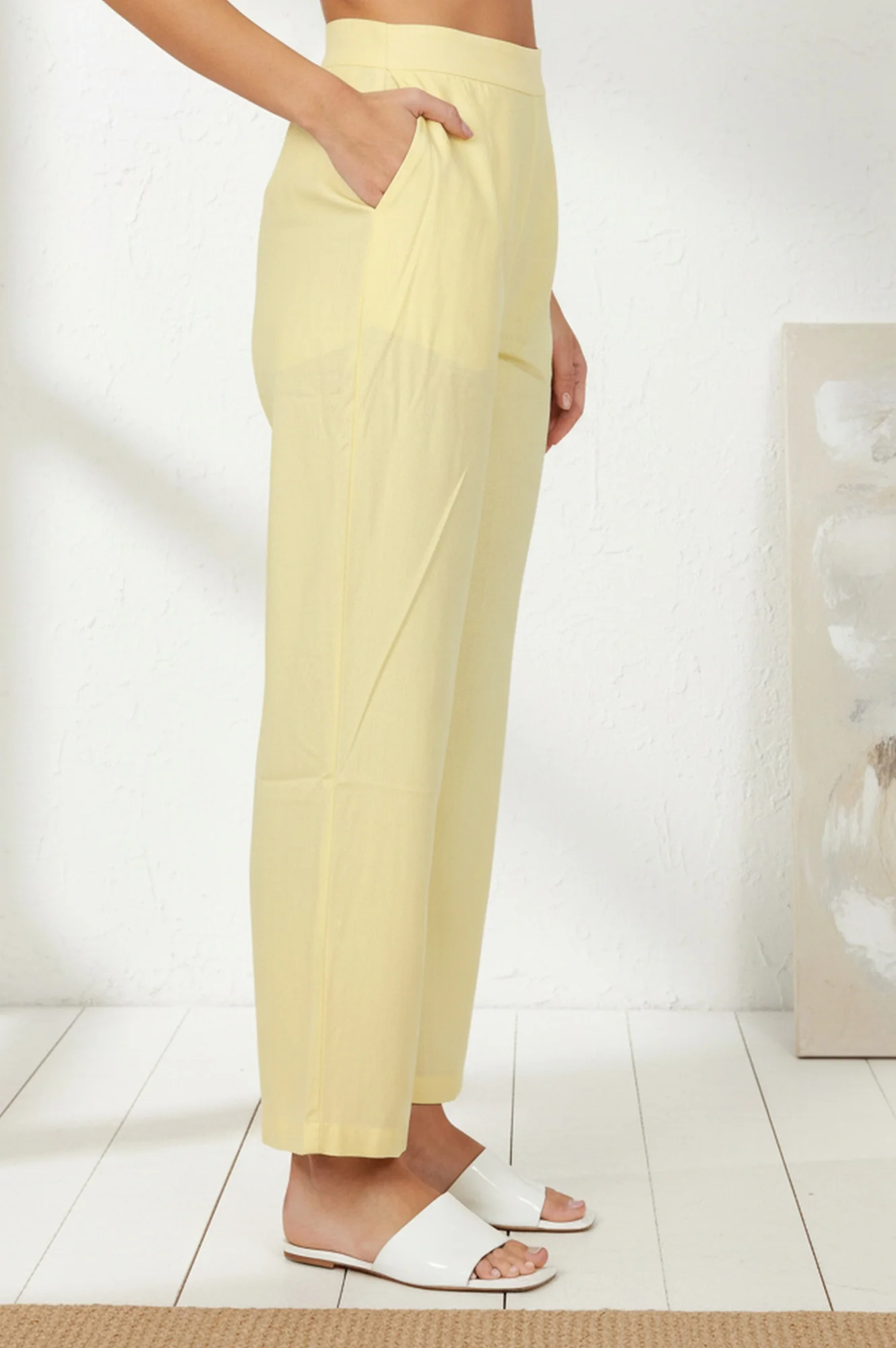 Yellow Solid Straight Ankle Length Rayon Palazzo - Image 5