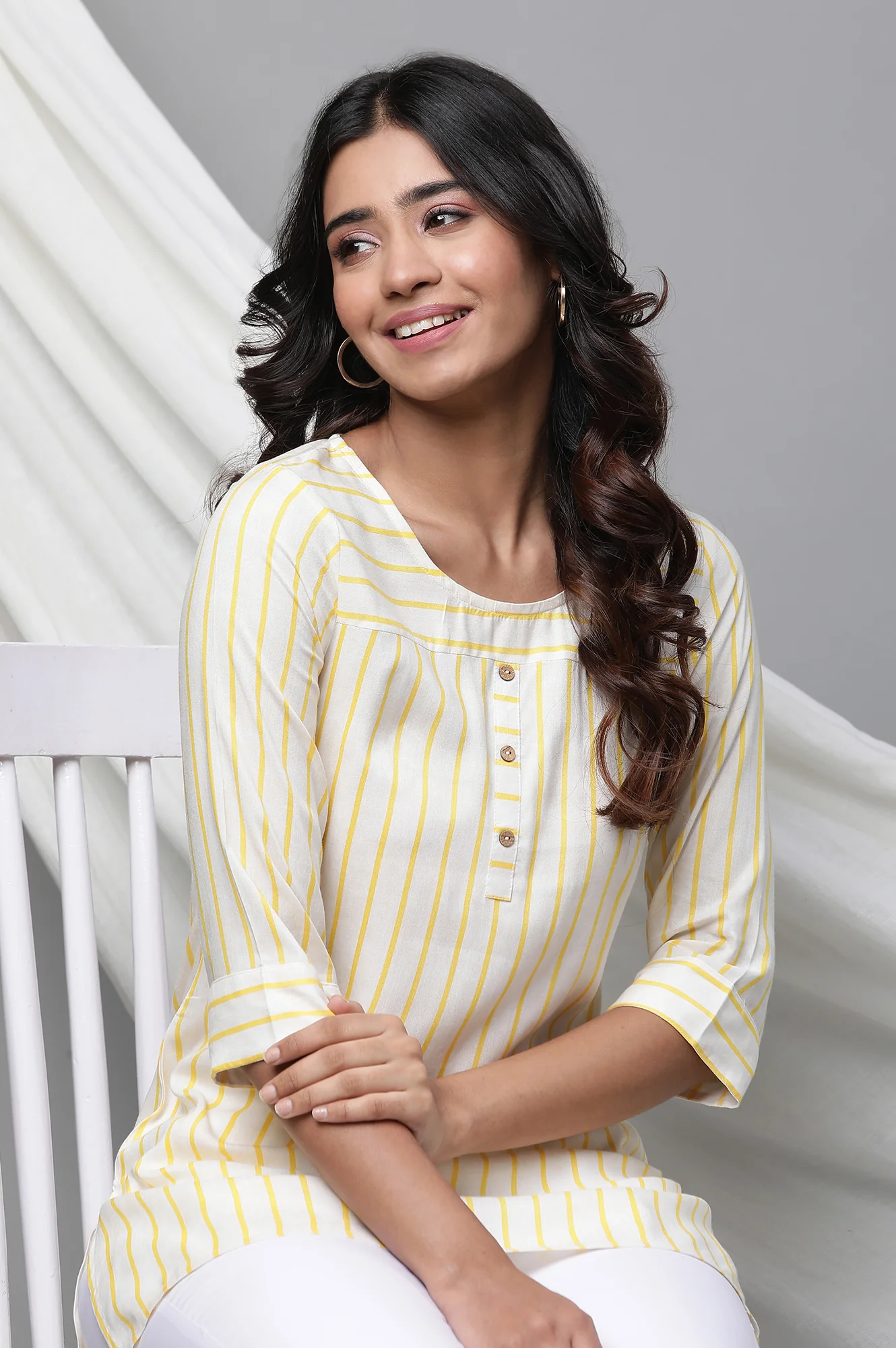 Yellow Stripe Printed Short Kurti - Image 5