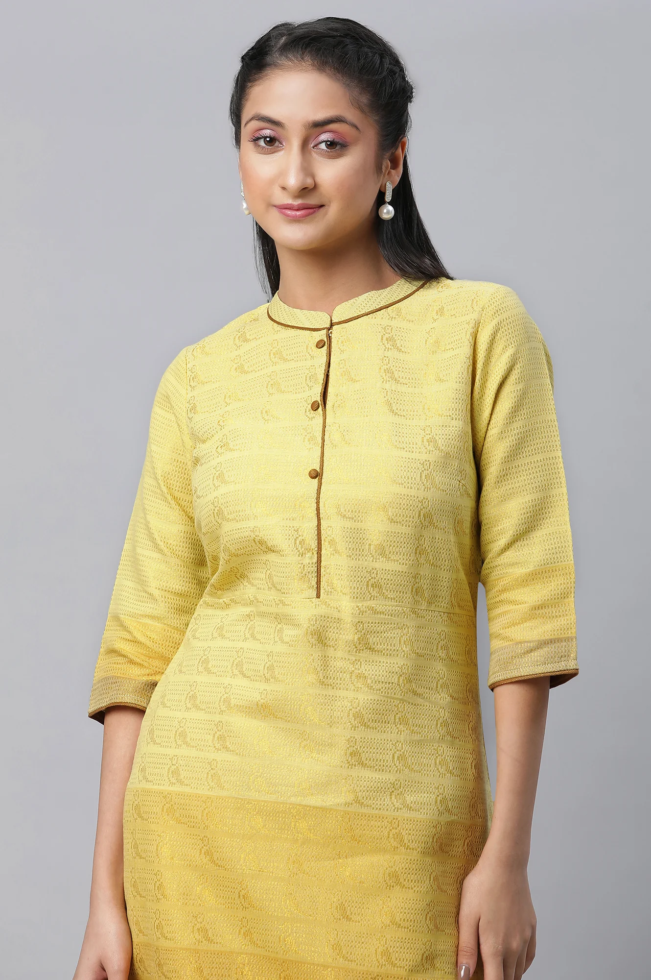Yellow Tonal Zari Dobby Kurta - Image 6