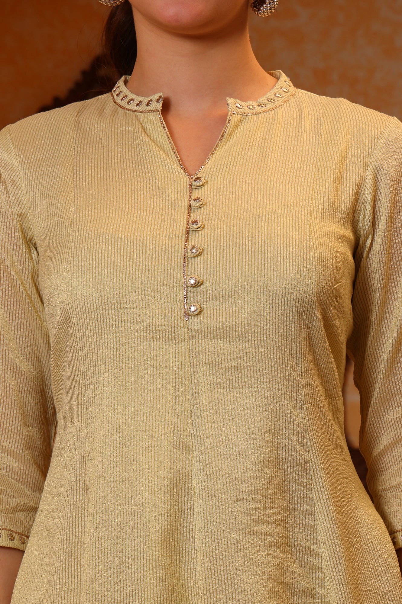 Yellow Yarn Dyed Chanderi Lurex Anarkali Kurta with Zari Embroidery - Image 4