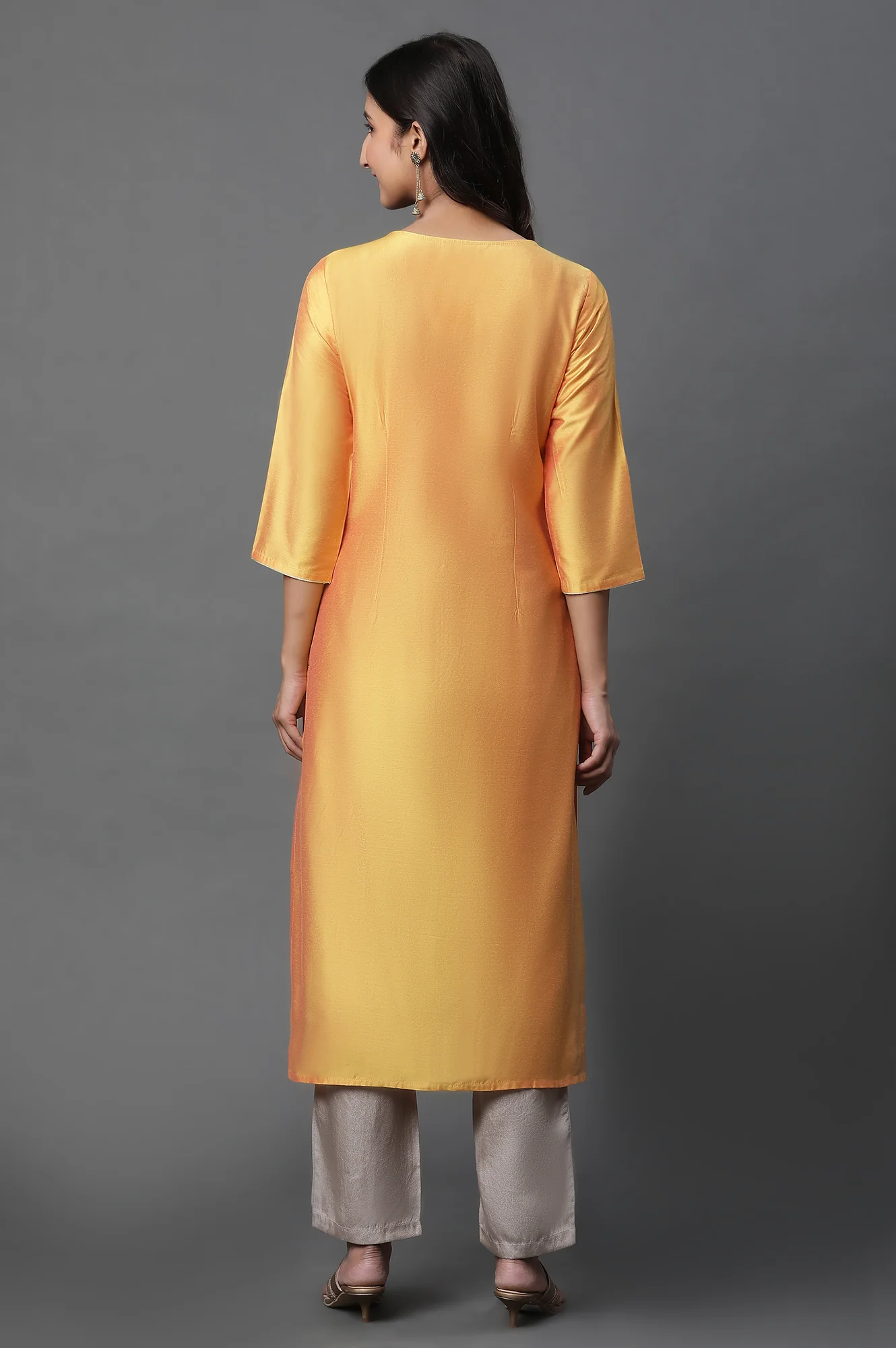 Yellow Zari Embroidered Straight Festive Kurta - Image 5