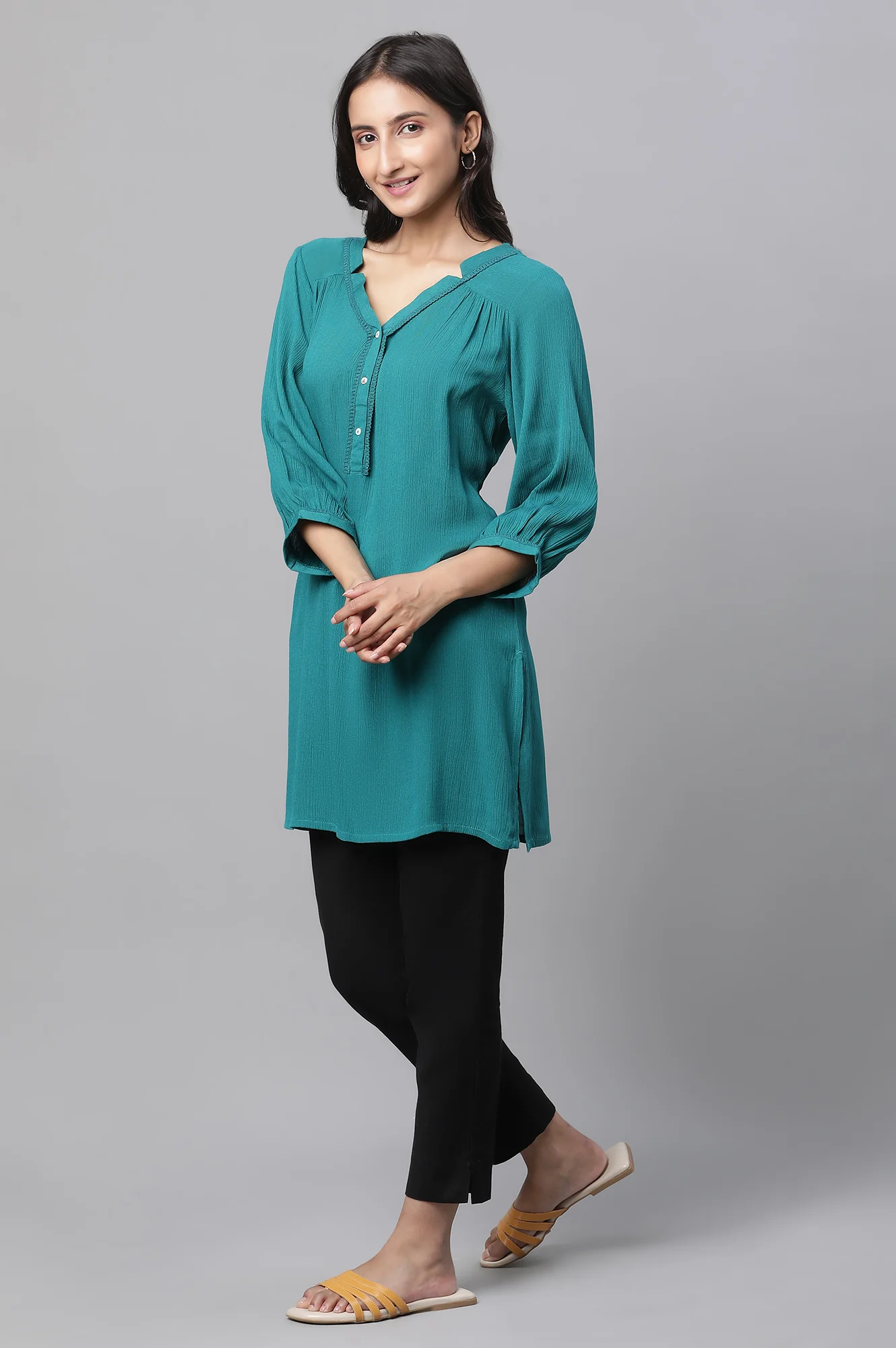 Yellow Zari Embroidered Kurti - Image 3