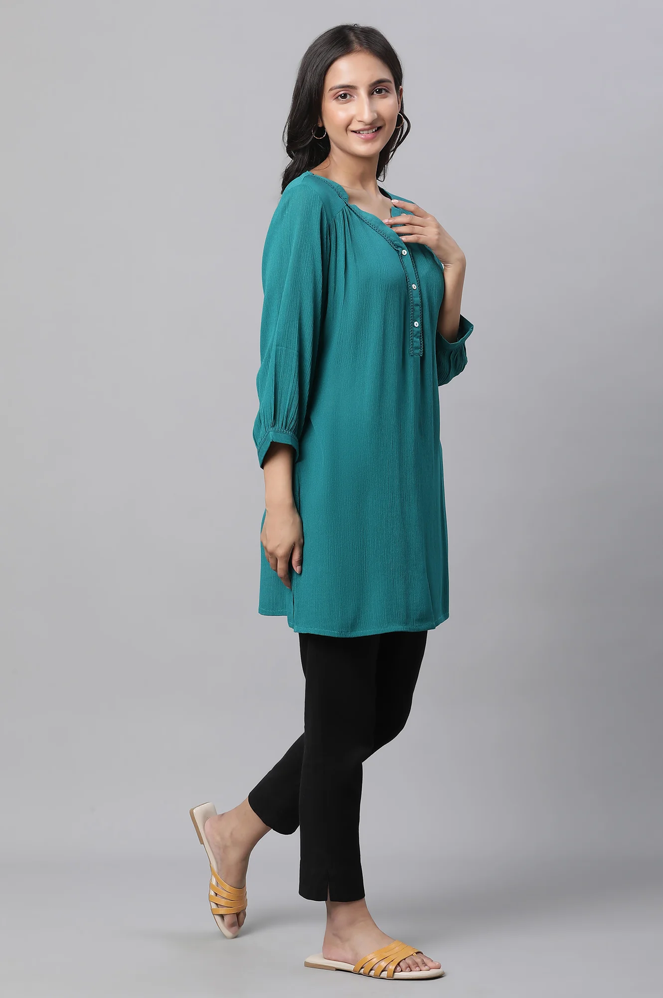 Yellow Zari Embroidered Kurti - Image 5